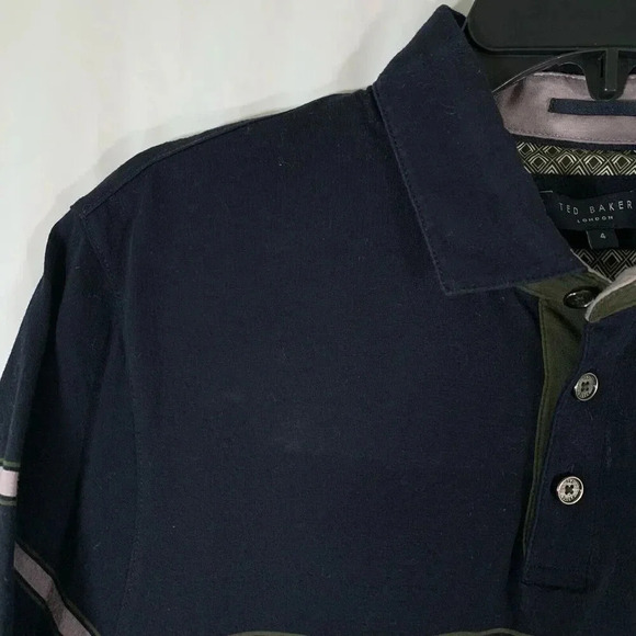 Ted Baker Polo Shirt Men's 4 Black Grey Short Sleeve 1/4 Button 100% Cotton - Picture 3 of 8